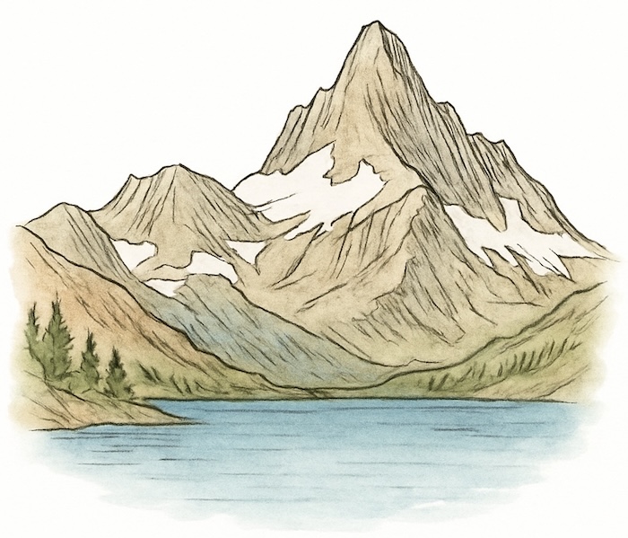 Illustration von Bergen und See im Glacier Nationalpark