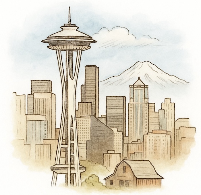 Illustration der Skyline von Seattle mit Space Needle